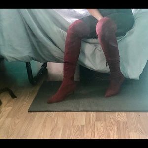 Zara Burgundy faux suede over the knee boots